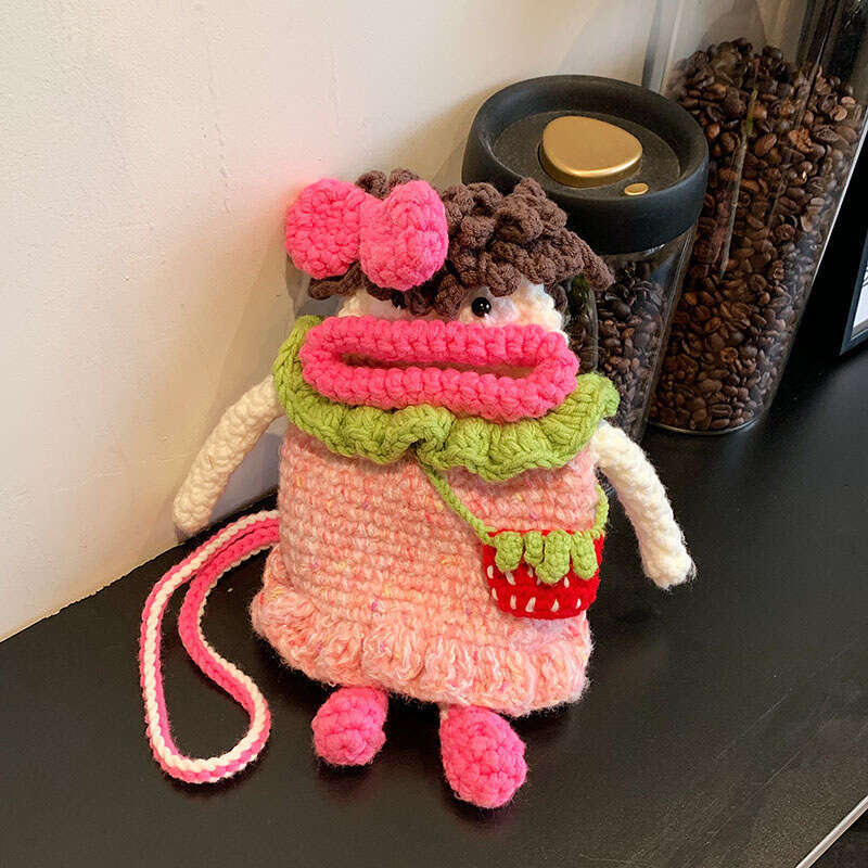 Super Hot DIY Handmade Knitted Small Women's Fashionable Cute Single Shoulder Cross Carrying Mobile Phone Bag Finished Product Wholesale 2024 Ver