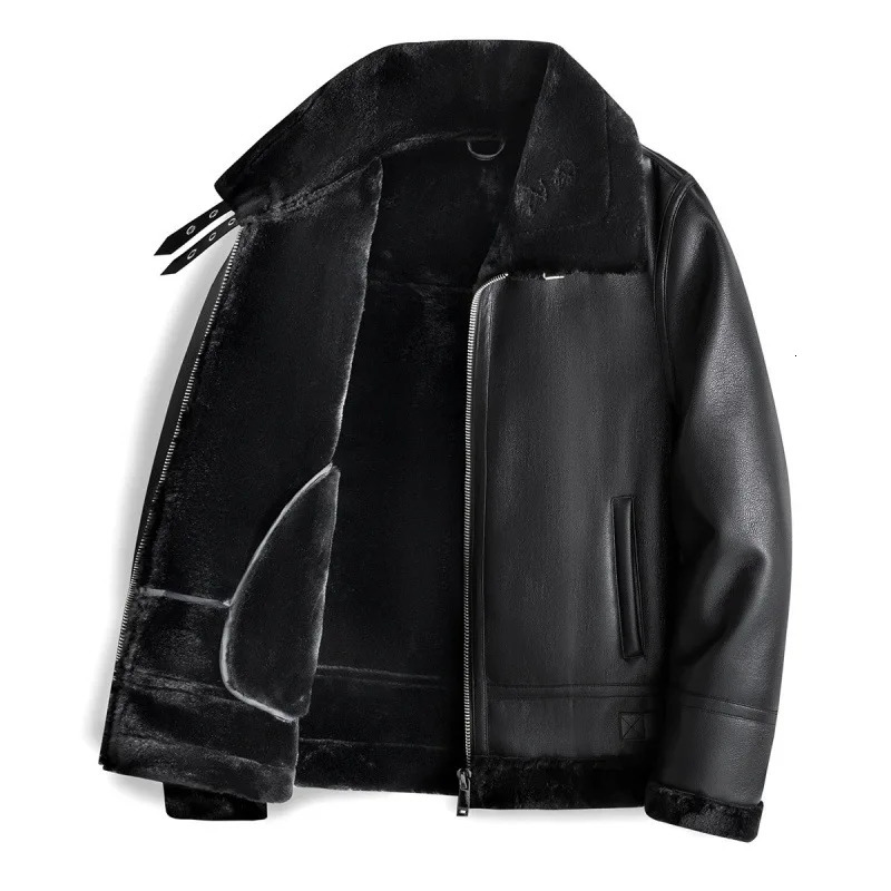 Thickened Warm Sheepskin Leather Coat Mens Fur Lamb Wool Cashmere Jackets 241214