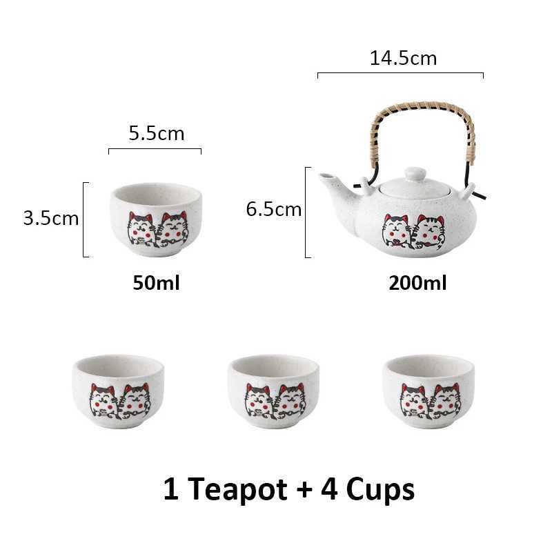 Ceramic Lucky Cat Teapot with 4 Tea Cups Portable Chinese Kung Fu Tea Set Tea Kettle 200ml with Neko Teacup Y241214