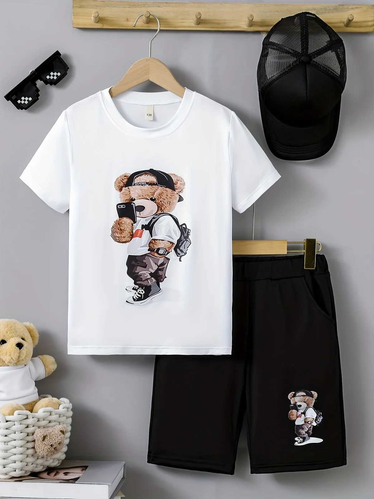 Clothing Sets Summer Baby Kid Boy Clothes Set Children Girls Cartoon Printed Short Sleeve T-shirts and Shorts 2pcs Suit Top Bottom Outfits H241214