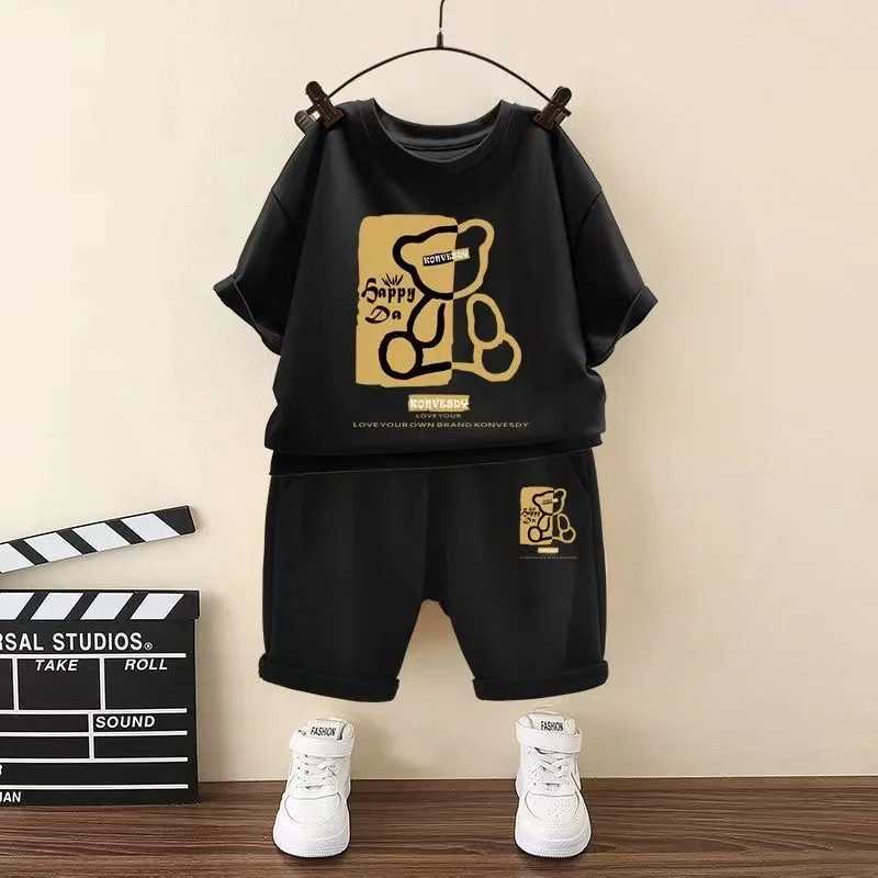 Clothing Sets Summer Children Boy Clothes Cartoon Short Sleeve T-shirts and Shorts 2 Pieces Set for Baby Girls Kid Casual Top Bottom Outfits H241214