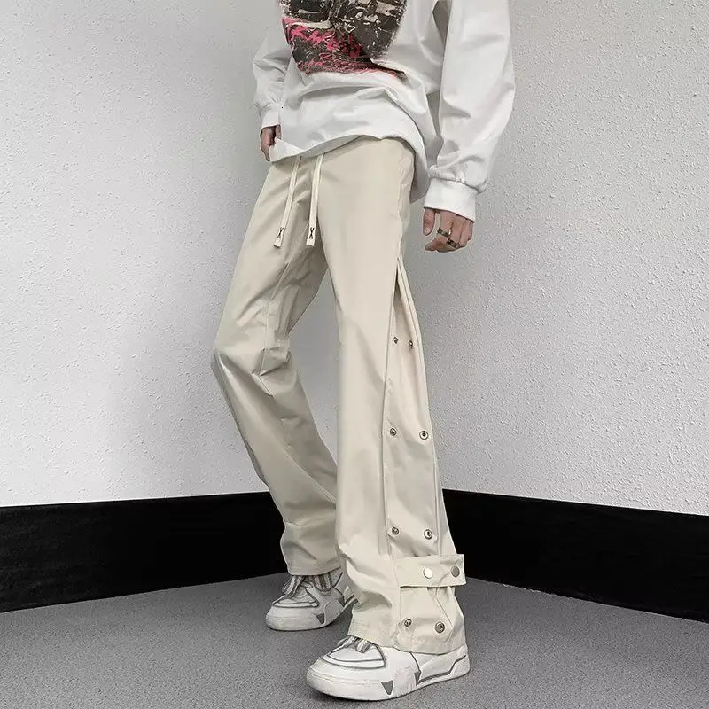American Hip-hop Micro Flared Casual Pants Mens Slim Fit Oversized High Street Vibe Workwear Pants 241214