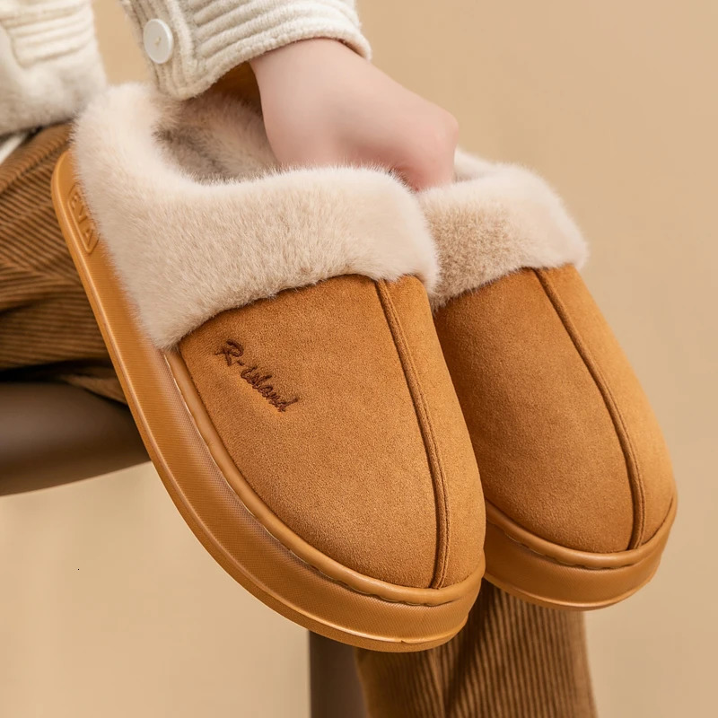 Winter Warm Couple Style Concise Fluffy Slippers Women Men Nonslip Soft Cosy Slides Indoor Mule Ladies Home Cotton Shoes 241214