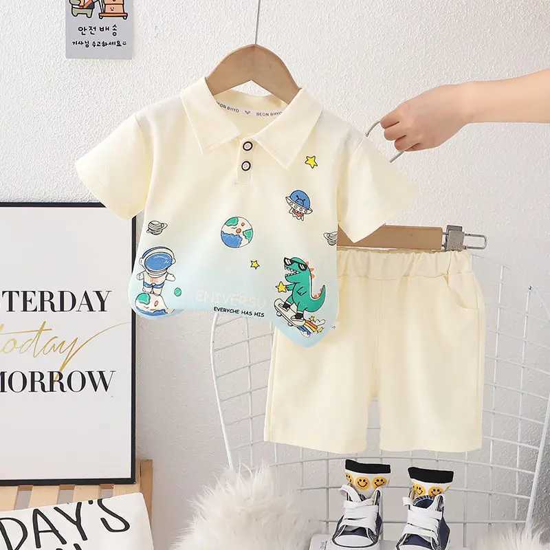 Clothing Sets Children Cotton Kids Boys Girl Clothes Summer Cartoon Printe T-shirt Shorts 2Pcs/Set Infant Baby Toddler Tracksuits 0-5 Years H241214