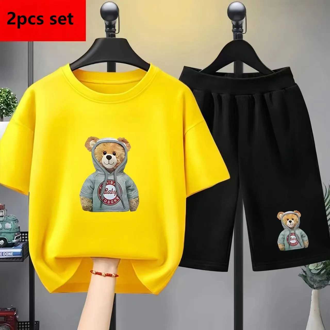 Clothing Sets Summer Baby Boy Clothes Set Printed Cartoon Short Sleeve T-shirts and Shorts 2 Pieces Suit Casual Kid Children Top Bottom Outfit H241214
