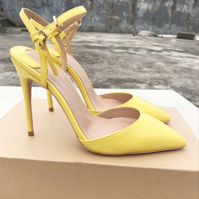 Wedding With Shallow Mouth Lemon Yellow Buckle, Fashionable And Versatile White High Heels, Women's Shoes For Quick Sale