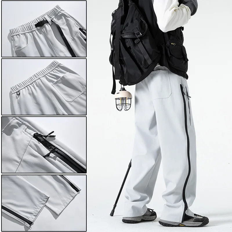 Windproof Rainproof Pants Men Outdoor Side Zipper Cargo Pants Male Long Trousers Climbing Hiking Trip Recreational Fishing 241214