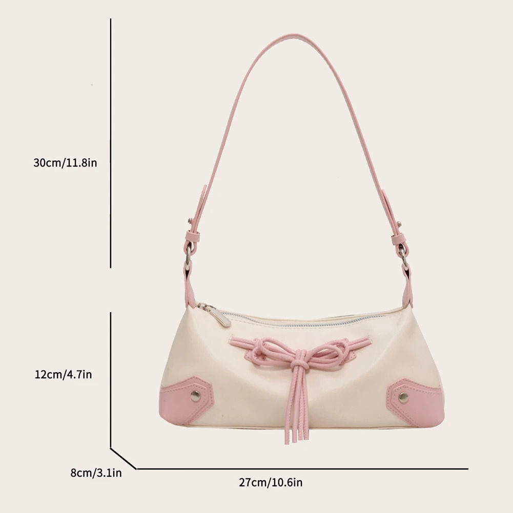 Bow Tie Chic Y2K Handbag PU Leather Trendy Shoulder Bag Contrast Color Clutch Purse Shopping Dating Bag for Women 241213