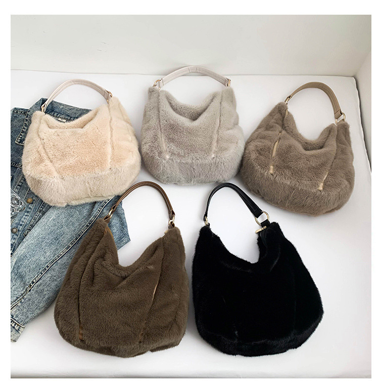 New Faux Mink Plush Women's Handbag, Large Capacity Fluffy Portable Shoulder Crossbody Bag Tote Bag