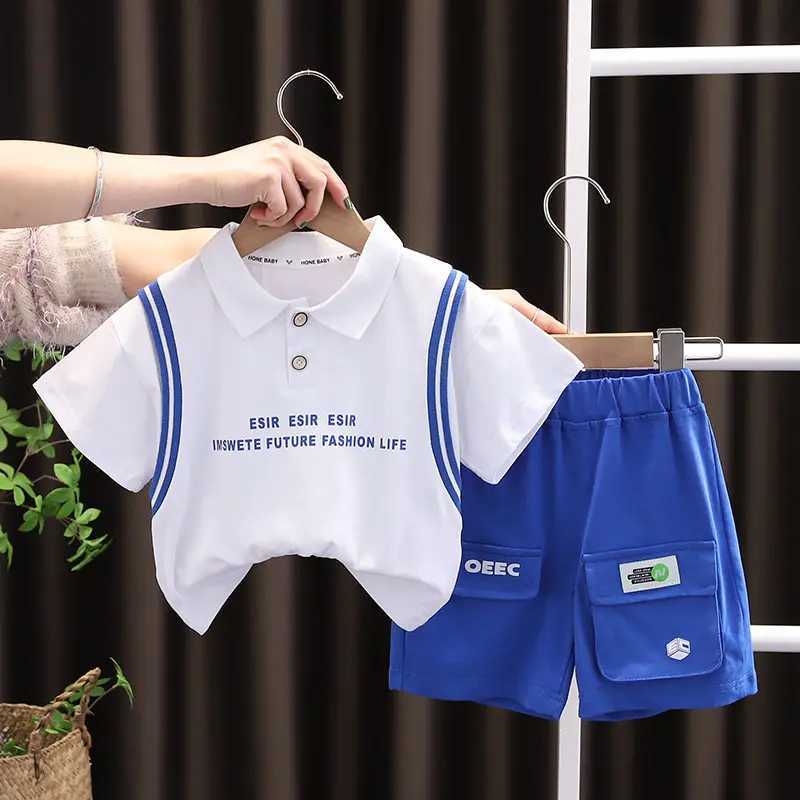 Clothing Sets New Baby Summer Clothing Toddler Children Boy Short Sleeve Cartoon Letters T-shirt Pants Fashion Infant Clothes Set Tracksuit H241214