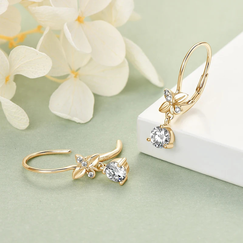 Trend Real 925 Silver 5mm Round Drop Clip Earrings for Women Four-leaf Clover Valentine Wedding Jewelry Gift 241214