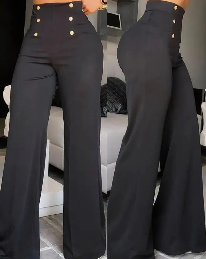 Elegant high waisted wide leg boot pants for 2023 summer European and American fashion simple womens Flared Trousers 241212