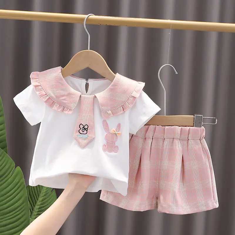 Clothing Sets New Baby Summer Newborn Children Clothing 2pcs/Set Girls Short Sleeve cartoon Shirts Short Pants Tracksuit Suit 0-5 Years H241214