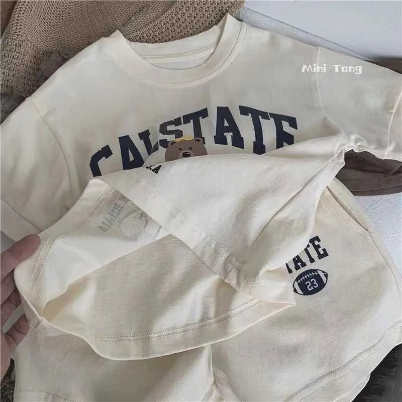 Clothing Sets Summer Baby Clothes Set Children Boy Girl Cartoon Bear T-shirts and Shorts 2pcs Suit Kid Casual Top Bottom Outfits Tracksuits H241214