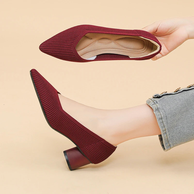 Womens high heels knitted breathable anti slip rubber sole 2024 version 6cm high 241213