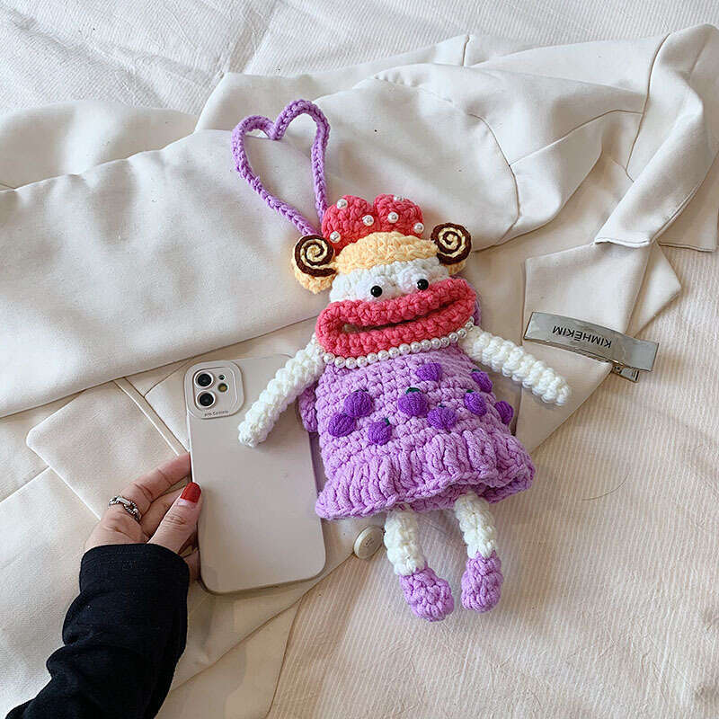 Internet crochet women's finished product internet celebrity knitted sausage big mouth girl single shoulder crossbody phone bag, 2024 new style, 