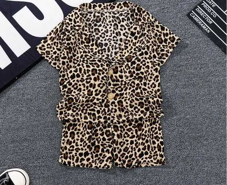Clothing Sets Children Cotton Out Clothes Summer Baby Boys Leopard Print causal Shirt Shorts 2Pcs/sets Infant Kids Fashion Toddler Tracksuits H241214
