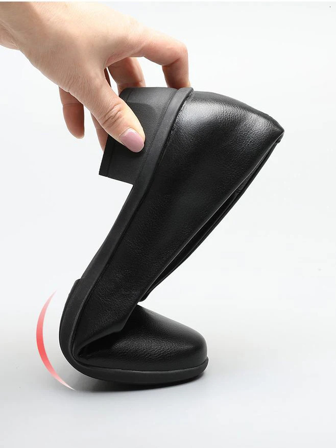 GKTINOO Black Leather Womens Work Shoes Pumps Thick Heels Round Head Shoes Soft Sole Professional Non-slip el Work Shoes 241213