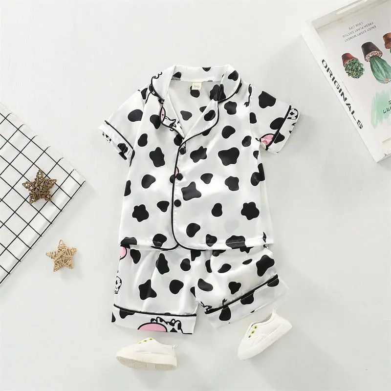 Clothing Sets Boys Girls Kids Pajama Sets Cartoon Cow Short Sleeve T-Shirt Tops with Pants Toddler Baby Sleeping Clothes Pijamas Sleepwear H241214