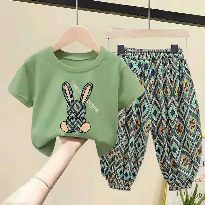 Clothing Sets summer Girls clothes set Rabbit Print top pants 2 pieces suit teenage boy print tracksuit Fashion Girls style children outfit H241214