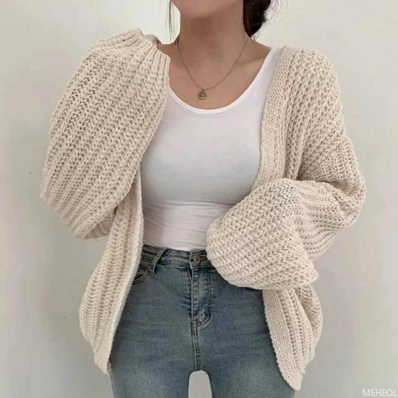 Casual Versatile Knit Cardigan Sweater Jacket Vneck Loose Streetwear Coat Top Vintage Y2K 241214