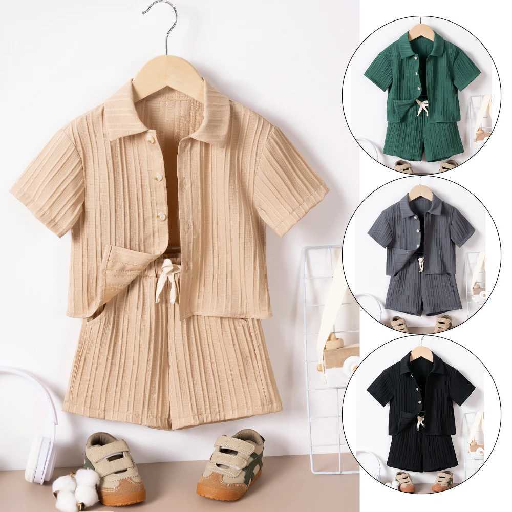 Clothing Sets 2 Pcs Boys Summer Suit Solid Color Childrens Clothes Shirt Tide Cool Lapel Short Sleeve Top Shorts Comfortable Breathable H241214