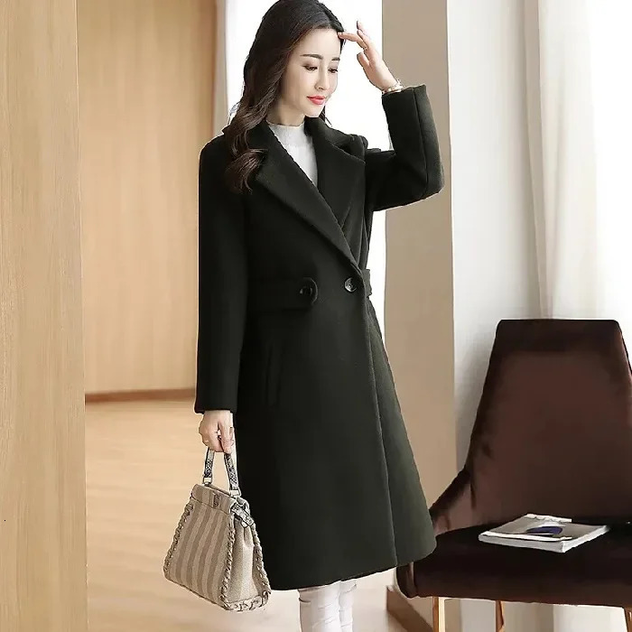 Plus Size Korean-style Woolen Jacket For Women Medium-length Autumn Winter Elegant Slimming Fashion Overcoat Thickened N... 241214
