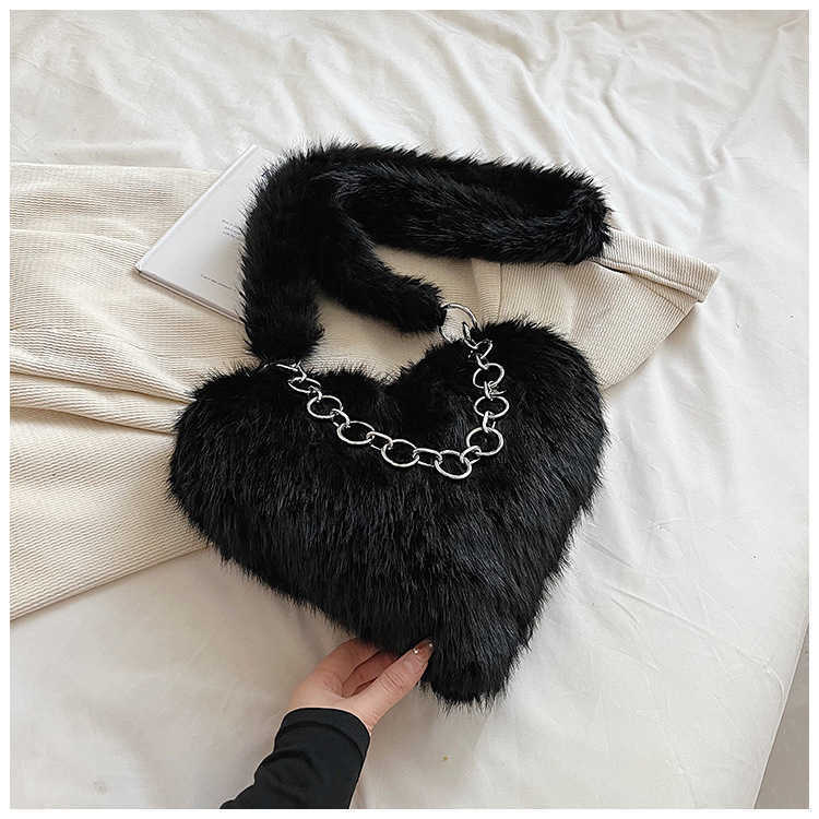 new autumn and winter versatile peach heart crossbody bag imitation fox fur bag womens handbag cute plush small bag