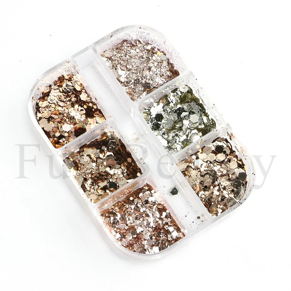 Flash glitter nail accessories Hexagon block shaped sheet holographic powder Christmas polish paint ergonomic CH190948 241213