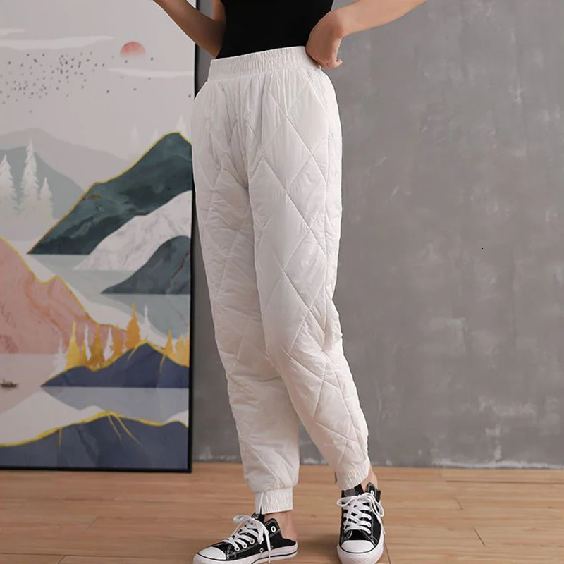 Womens Down Cotton Pant Vintage Thick Warm Loose Harem Pants Female 2023 Autumn Winter Fashion High Waist Casual Trousers 241212