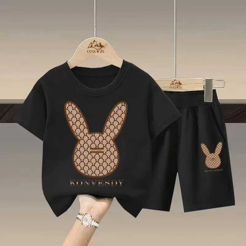 Clothing Sets Summer Baby Girls Clothes Set Kid Boy Rabbit Printed T-Shirts And Shorts 2pcs Suit Children Short Sleev Top Bottom Tracksuits H241214
