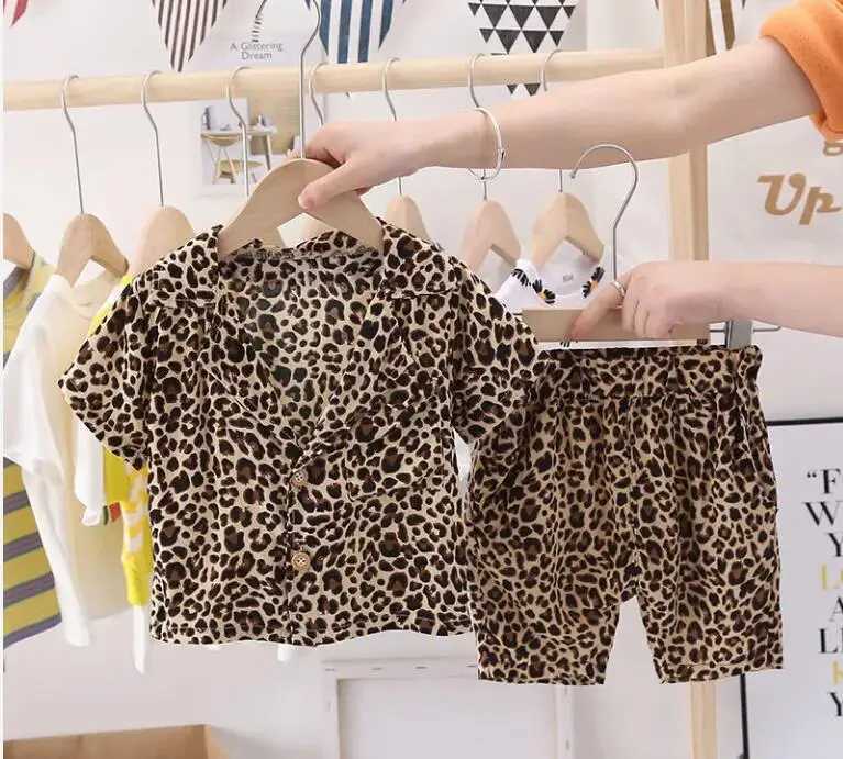 Clothing Sets Children Cotton Out Clothes Summer Baby Boys Leopard Print causal Shirt Shorts 2Pcs/sets Infant Kids Fashion Toddler Tracksuits H241214