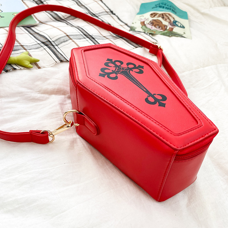 New Designer Retro Gothic Women's Characteristic Handbag Cross Cross Waist Bag Coffin Shaped Themed Party Wallet Diagonal Cross Bag