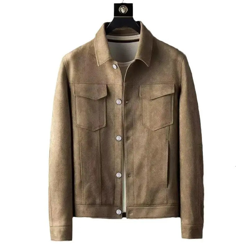 Spring Autumn Casual Jackets Men Turn Down Collar Slim Fit England Style Deerskin Fleece Jacket Men Vintage Outwear Coats 241214