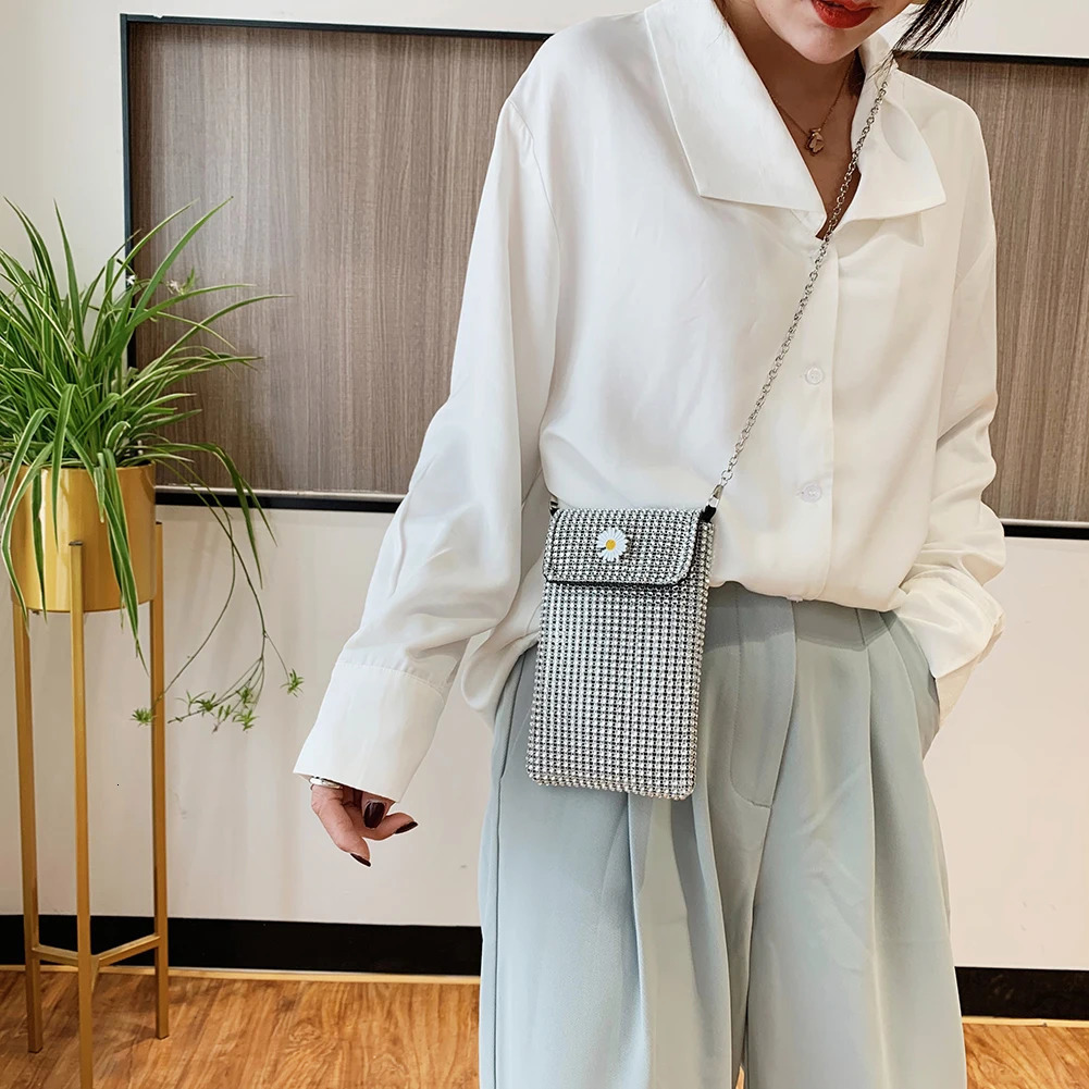 Bling Rhinestones Womens Shoulder Bag Chain Bag Womens Phone Bag Evening Party Clutch Cross Body Bag 241213