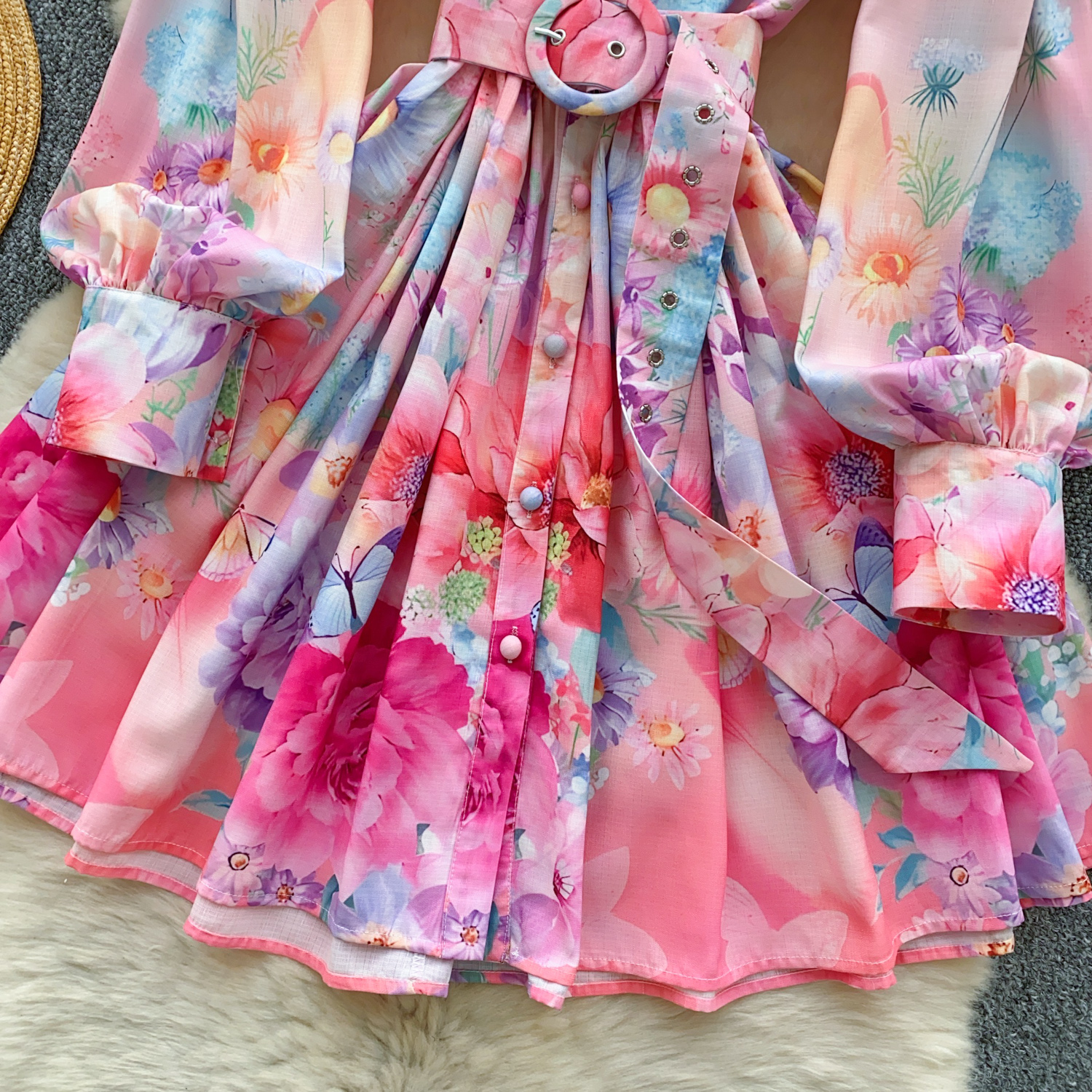 Dresses 2025 Spring Summer Gorgeous Wer En Robe Dress For Women Ruffles Long Lantern Sleeve Single Breasted Belt Mini Vestidos