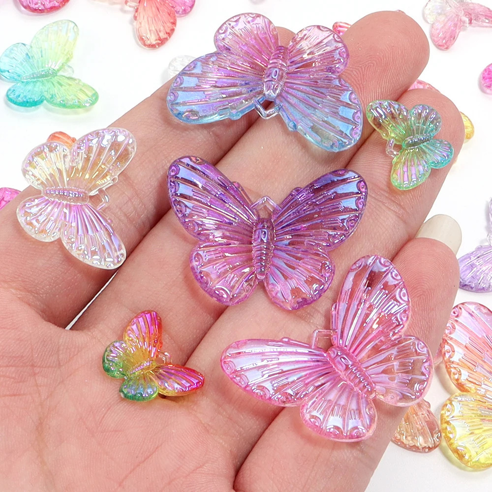1040 pieces of acrylic butterfly beads decorated with colorful transparent loose spacing used for DIY making bracelets necklaces accessories 241212