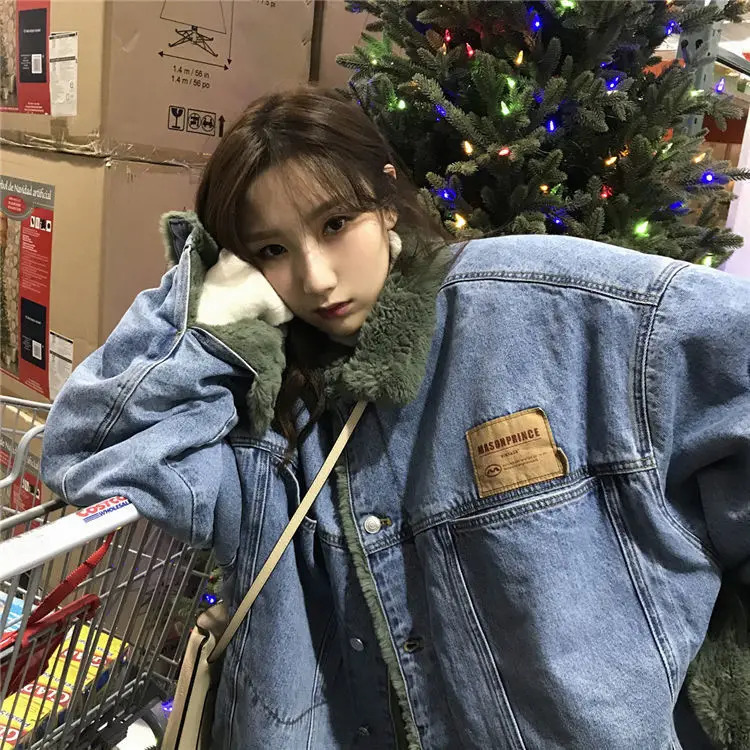 Winter Warm Velvet Jeans Womens Jacket Korean Thick Velvet Coat Womens Casual Wool Coat 241210