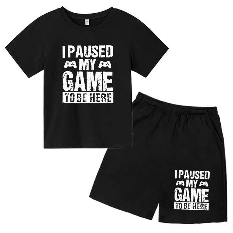 Clothing Sets Kids Summer Fashion I Paused My Game To Be Here Letter Printed T-shirts+Pants 2pcs Suits 3-13 Years Boys Girls Outfits Tees Sets H241214