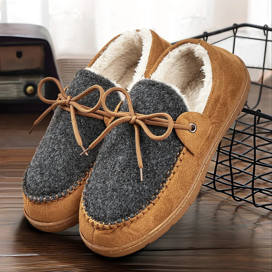 Mens Slippers For House Fuzzy Patchwork Sewing Thread Comfy Memory Foam Indoor Shoes Winter y Furry Street 241214