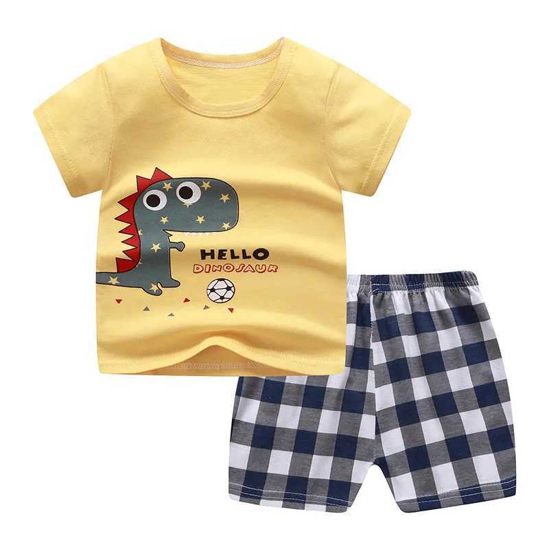 Clothing Sets Kids Casual Short Sleeve Sets Dinosaur Print Tshirt Loose Shorts Two Piece Suit New Children Cute Fashion Tracksuits Outer Wear H241214