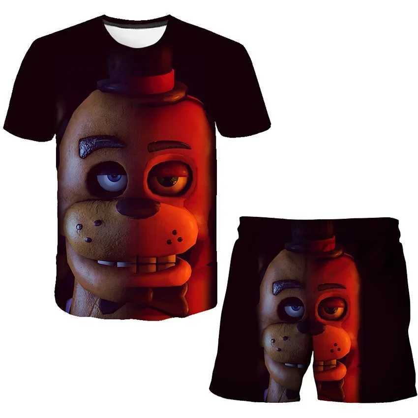 Clothing Sets Boys Girls Five Night at Freddy Cartoon Clothes Sets Summer Terroist Game T Shirts Short Pants 2 Piece Suits Fnaf Casual Outfits H241214