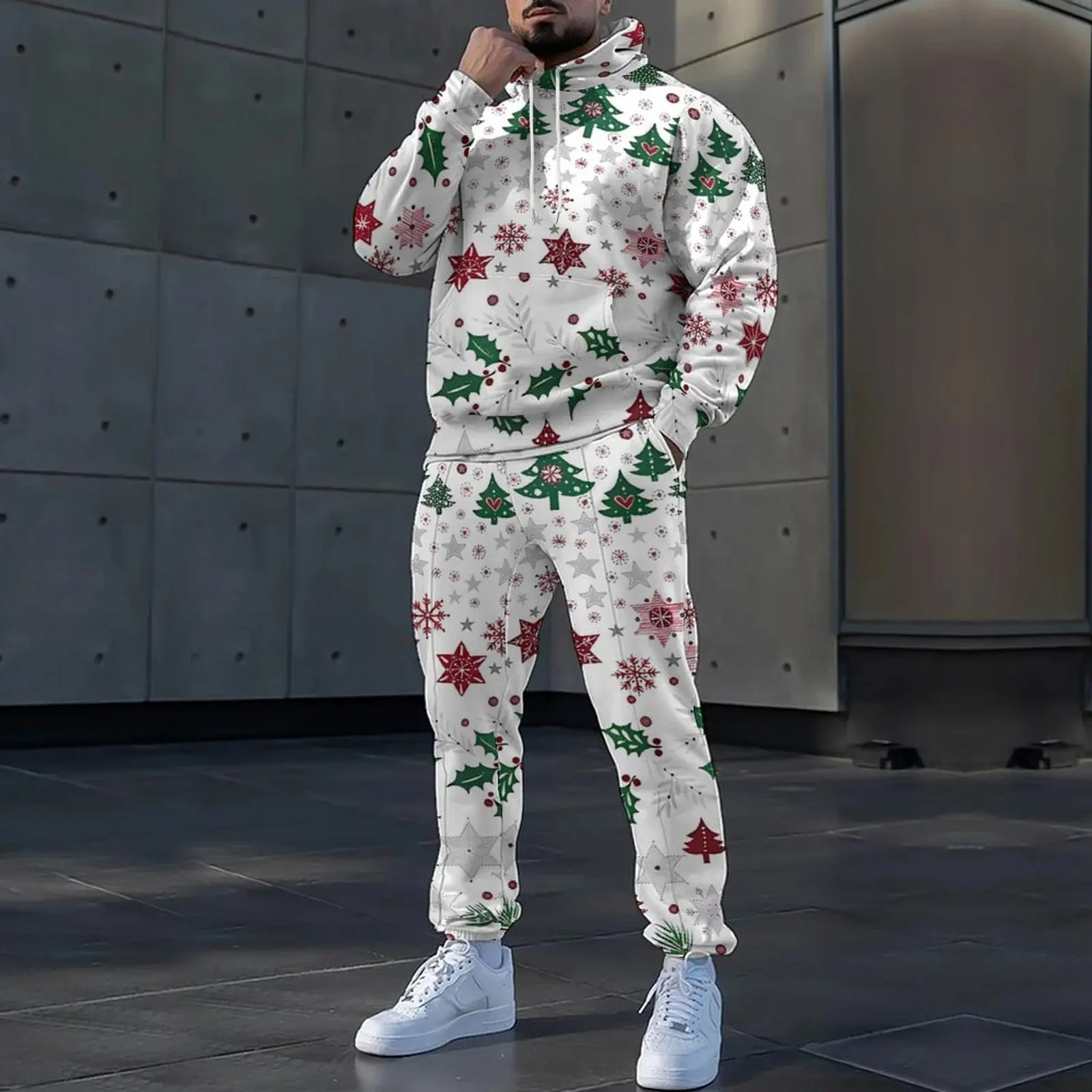 A musthave in winter stylish warm Christmas theme sports suit green and red snowflake pattern full of holiday atmosphere 241211