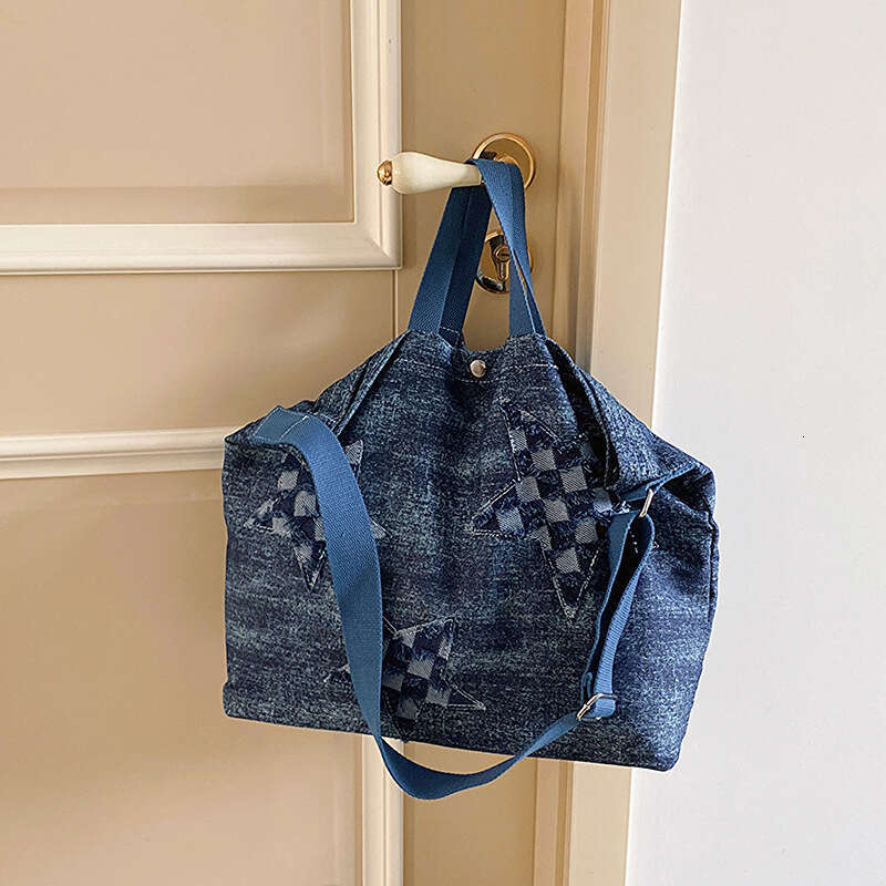 Internet famous denim cloth bag for women, Japanese and Korean large capacity casual tote single shoulder crossbody bag, 2024 temperament versatile ne