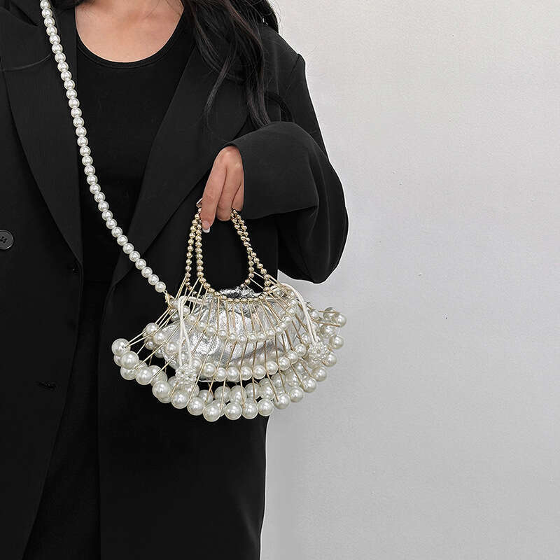 women's bag with niche design, pearl shoulder crossbody internet famous western-style bead handbag, evening bag, 2024 new casual fashion trend cl