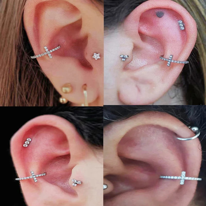 1PC G23 Piercing Conch Cartilage Earring Clicker Nose Ring Hinged Segment Hoop Ear Clip Cross Zircon Piercing Jewelry 241214