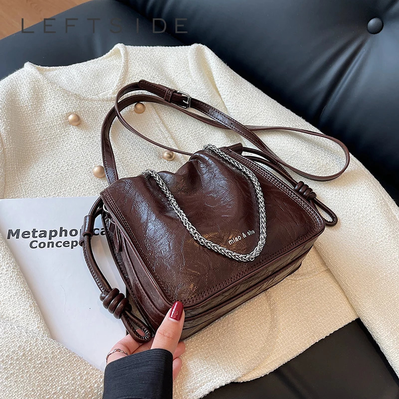 LEFTSIDE Womens Small Retro Shoulder Bag Y2K Chain PU Leather Korean Womens Cross body Bag Handbag 241213