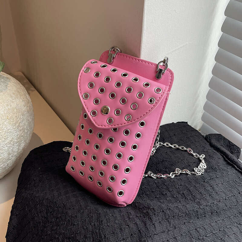 Bag, women's mini crossbody summer trend mobile phone retro rivet hot girl versatile small square bag, 2024 new style, chic and elegant clothing