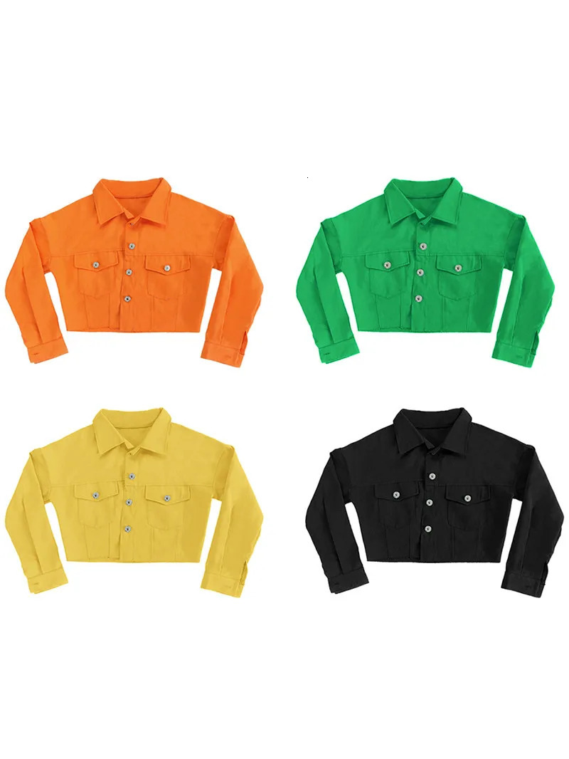 Womens denim short jacket solid color long sleeved lapel womens spring autumn button down 241211