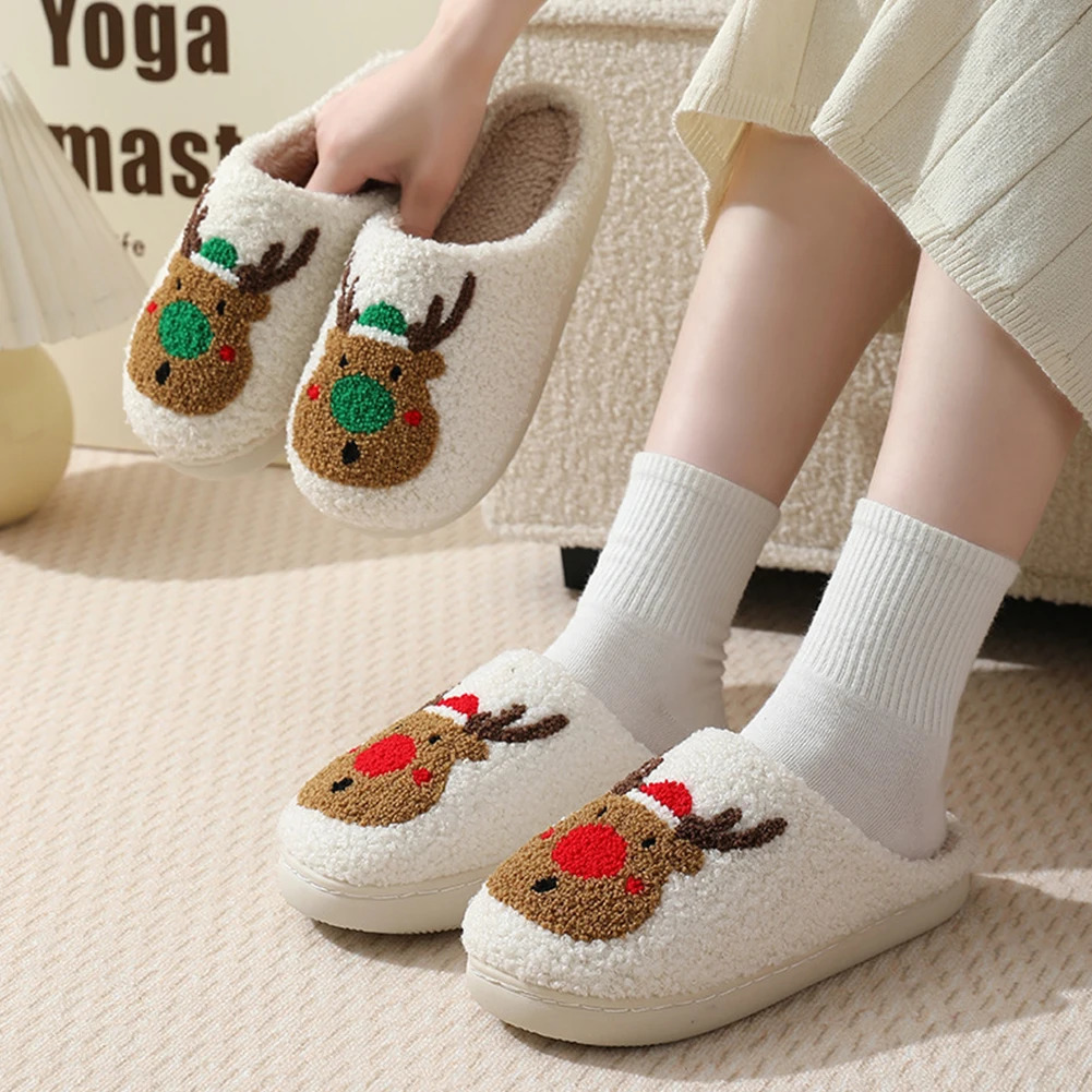 Women Fuzzy Fluffy Slippers for Winter Christmas Deer Home Cute 241214